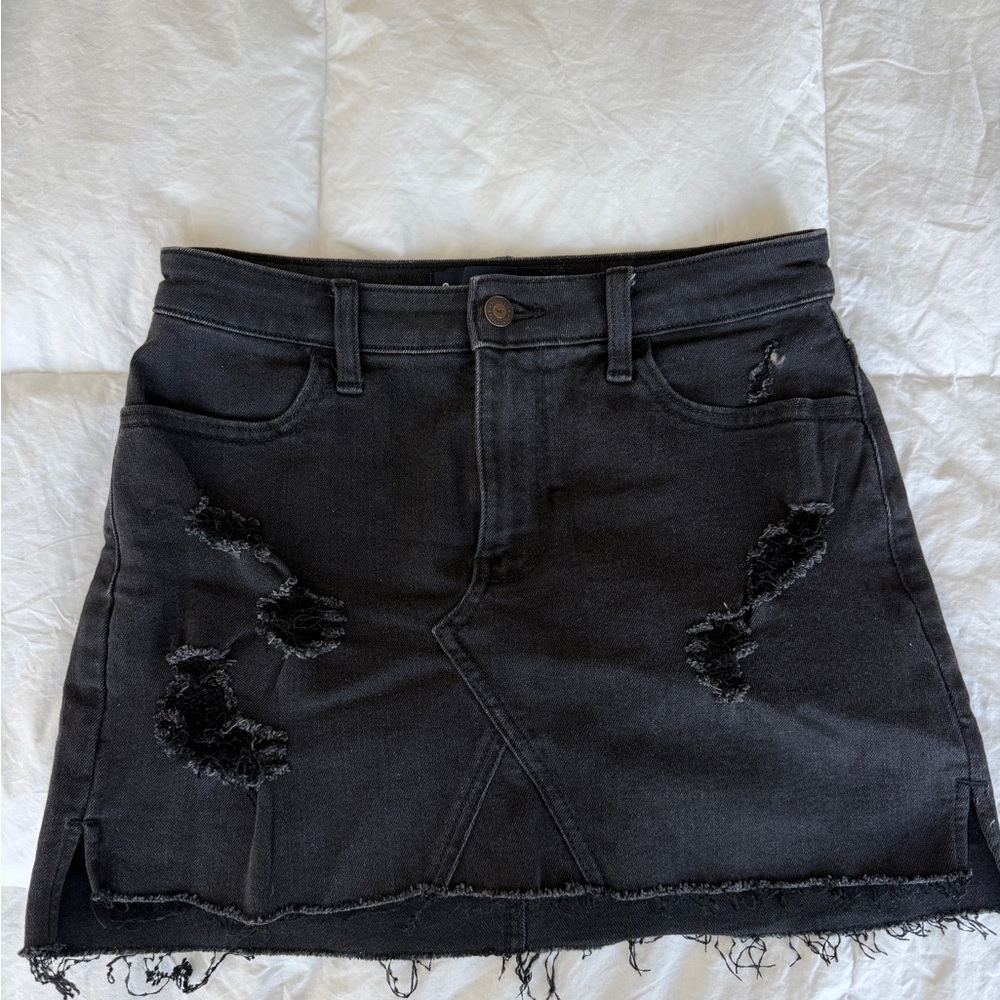 Hollister Black Distressed Denim Mini Skirt